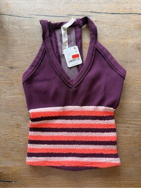 FP Movement by Free People Mulberry Halter Tank with Coral and Pink Stripes
